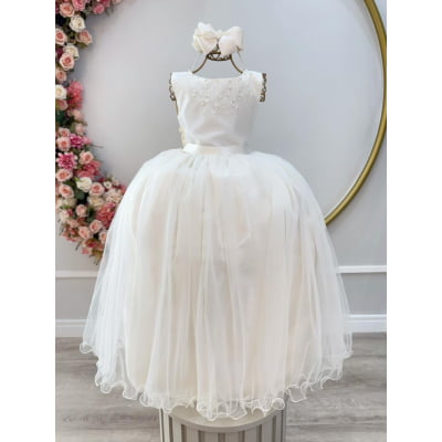 Vestido Infantil Longo Marfim Daminhas Festas Luxo