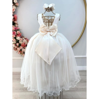 Vestido Infantil Longo Marfim Daminhas Formaturas Luxo