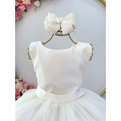 Vestido Infantil Longo Marfim Daminhas Formaturas Luxo