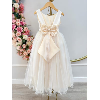 Vestido Infantil Longo Marfim Daminhas Formaturas Luxo