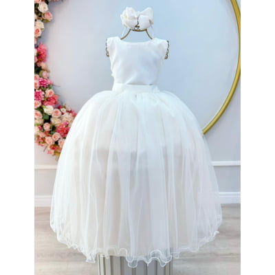 Vestido Infantil Longo Marfim Daminhas Formaturas Luxo