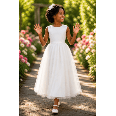 Vestido Infantil Longo Marfim Daminhas Formaturas Luxo