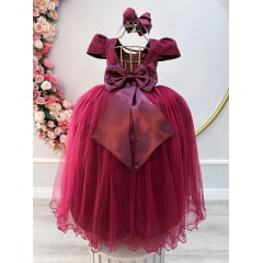 Vestido Infantil Longo Marsala Com Strass e Pérolas Daminhas