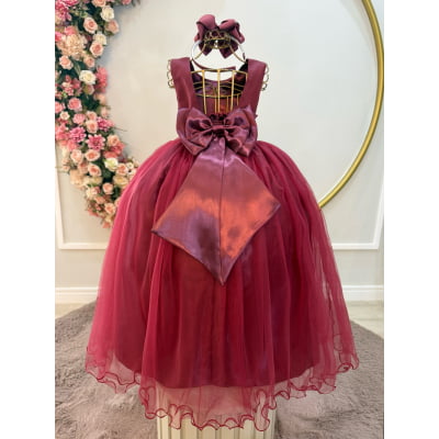 Vestido Infantil Longo Marsala Daminhas Casamentos Luxo
