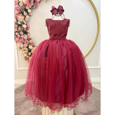 Vestido Infantil Longo Marsala Daminhas Casamentos Luxo