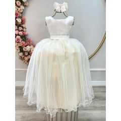 Vestido Infantil Longo Off White Daminhas Festas Luxo