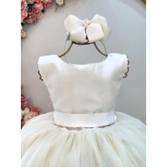 Vestido Infantil Longo Off White Daminhas Festas Luxo