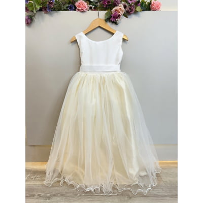 Vestido Infantil Longo Off White Daminhas Festas Luxo