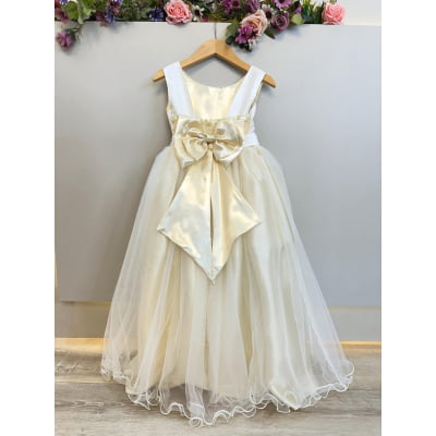 Vestido Infantil Longo Off White Daminhas Festas Luxo
