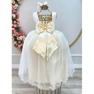 Vestido Infantil Longo Off White Daminhas Festas Luxo