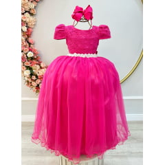 Vestido Infantil Longo Pink Tule Com Renda Casamentos