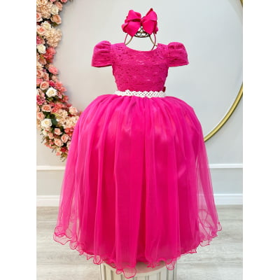 Vestido Infantil Longo Pink Tule Com Renda Casamentos Vestido Infantil Longo Pink Tule Com Renda Casamentos