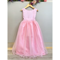 Vestido Infantil Longo Rosa Daminhas Festas Luxo