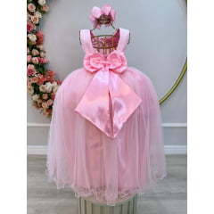 Vestido Infantil Longo Rosa Daminhas Festas Luxo