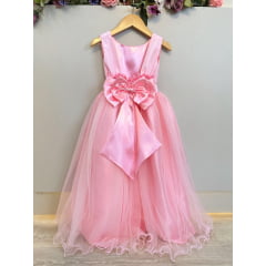 Vestido Infantil Longo Rosa Daminhas Festas Luxo