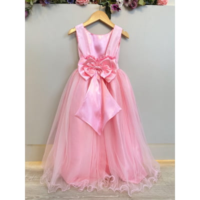 Vestido Infantil Longo Rosa Daminhas Festas Luxo
