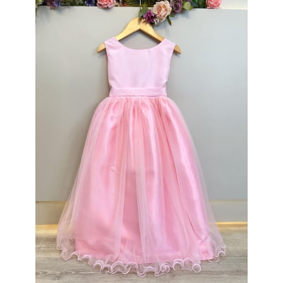 Vestido Infantil Longo Rosa Daminhas Festas Luxo