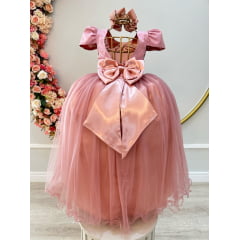 Vestido Infantil Longo Rose Com Strass e Pérolas Daminhas