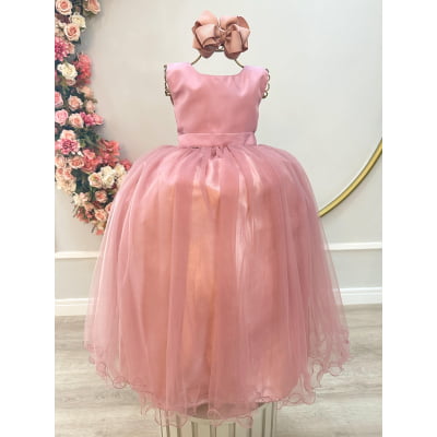 Vestido Infantil Longo Rose Daminhas Casamentos Luxo