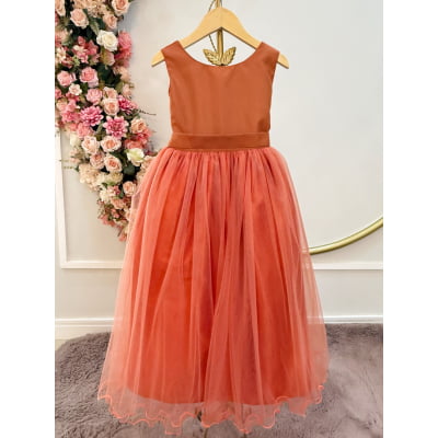 Vestido Infantil Longo Terracota Daminhas Casamentos Luxo