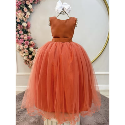 Vestido Infantil Longo Terracota Daminhas Casamentos Luxo