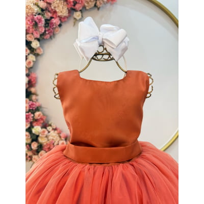Vestido Infantil Longo Terracota Daminhas Casamentos Luxo