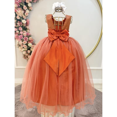 Vestido Infantil Longo Terracota Daminhas Casamentos Luxo