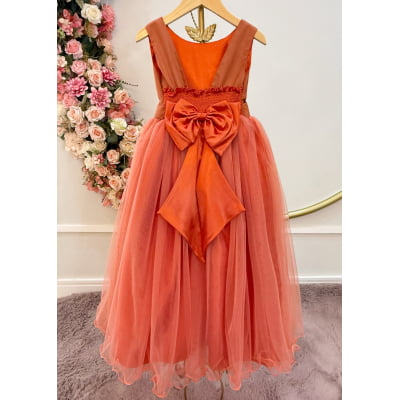 Vestido Infantil Longo Terracota Daminhas Casamentos Luxo