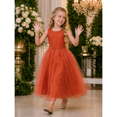 Vestido Infantil Longo Terracota Daminhas Casamentos Luxo