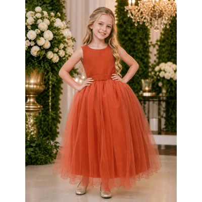 Vestido Infantil Longo Terracota Daminhas Casamentos Luxo
