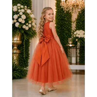 Vestido Infantil Longo Terracota Daminhas Casamentos Luxo