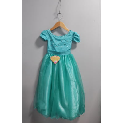 Vestido Infantil Longo Verde Com Pérolas e Strass Daminhas