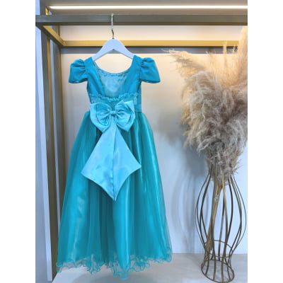 Vestido Infantil Longo Verde Com Pérolas e Strass Daminhas