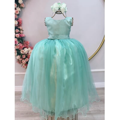 Vestido Infantil Longo Verde Menta Daminhas Casamentos Luxo