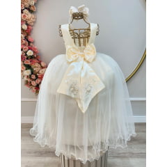 Vestido Infantil Marfim Damas de Honra Longo Com Pérolas