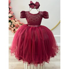 Vestido Infantil Marsala Busto C/ Strass Casamentos Formatura