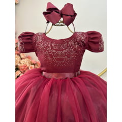 Vestido Infantil Marsala Busto C/ Strass Casamentos Formatura