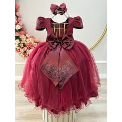 Vestido Infantil Marsala Busto C/ Strass Casamentos Formatura