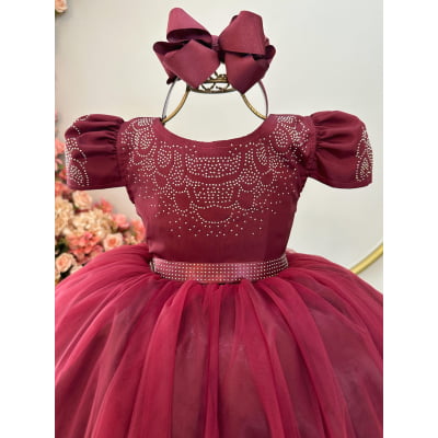 Vestido Infantil Marsala Busto C/ Strass Casamentos Formatura