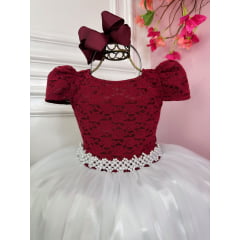 Vestido Infantil Marsala C/ Renda Saia Branca Damas Longo