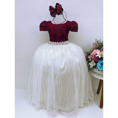 Vestido Infantil Marsala e Saia OFF Damas de Honra Casamento
