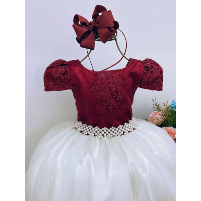Vestido Infantil Marsala e Saia OFF Damas de Honra Casamento