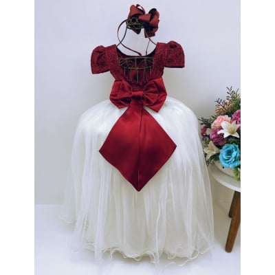 Vestido Infantil Marsala e Saia OFF Damas de Honra Casamento