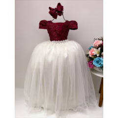Vestido Infantil Marsala Saia OFF Damas de Honra Casamento