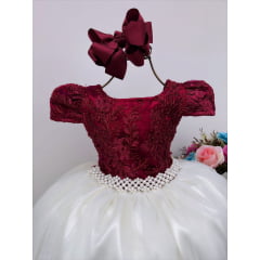 Vestido Infantil Marsala Saia OFF Damas de Honra Casamento