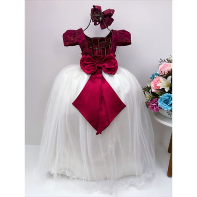 Vestido Infantil Marsala Saia OFF Damas de Honra Casamento