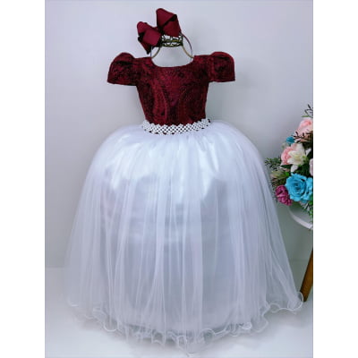 Vestido Infantil Marsala Saia Branca Damas Honra Casamento