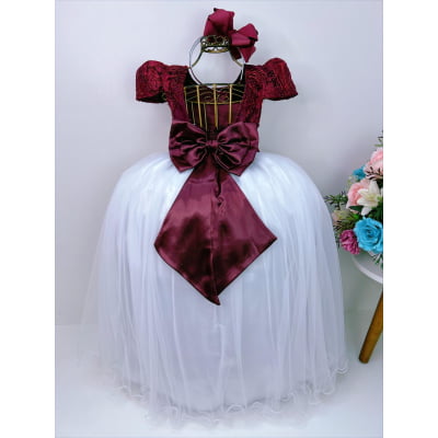 Vestido Infantil Marsala Saia Branca Damas Honra Casamento