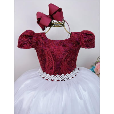Vestido Infantil Marsala Saia Branca Damas Honra Casamento