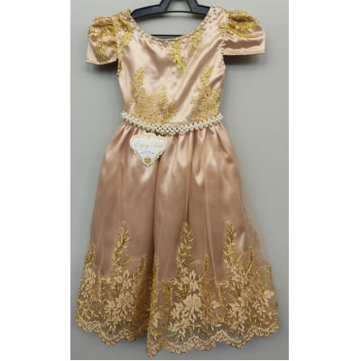 Vestido Infantil Nude C/ Renda Realeza Metalizada Damas